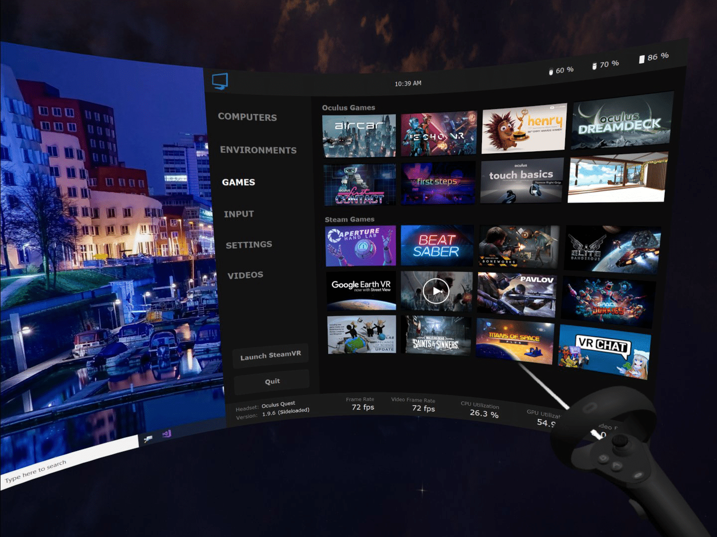 steam vr desktop view standby streaming