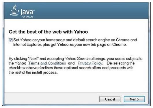 Java Update with Yahoo recommendation. (Image: Oracle)