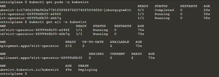 Install and check Kubevirt in Kubernetes.