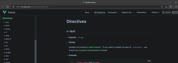 In the API reference of Vue.js provides an overview of the directives.