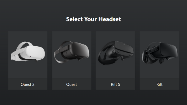 Quest headset selection screen