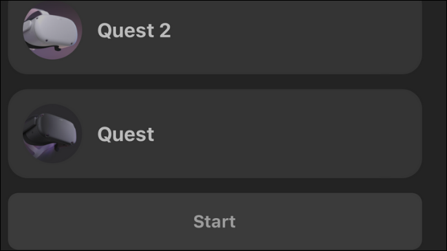 Quest 2 launch selection