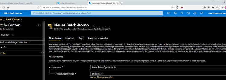 For this example, we need a batch account on Microsoft Azure.