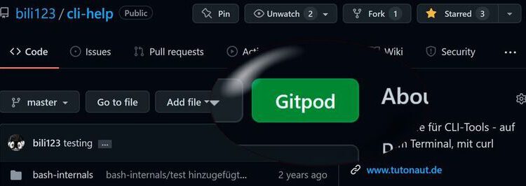 A useful feature of Gitpod is the button integrated into the repository.