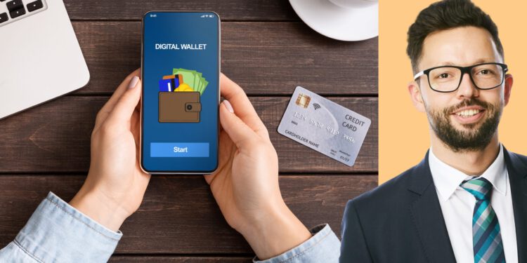 Smartphone mit Kryptowallet und René Louis Delrieux.