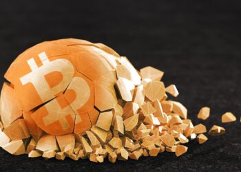 Bitcoin ist tot darstellung durch einen zerschmetterten ball mit dem btc zeichen