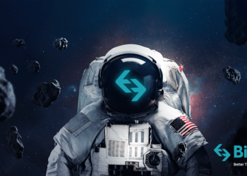 bitget titelbild mit astronaut, der ein bitget-symbol im gesicht hat