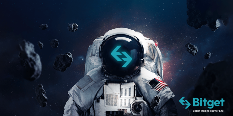 bitget titelbild mit astronaut, der ein bitget-symbol im gesicht hat
