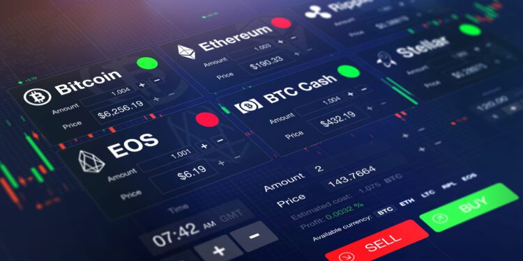 charts darstellung einer crypto exchange, auf der bitcoin und andere kryptowährungen gehandelt werden