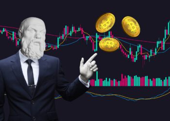 Invesmtenttyp der Bitcoin Münzen wirft mit einem Chart im Hintergrund