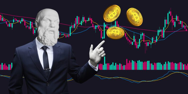 Invesmtenttyp der Bitcoin Münzen wirft mit einem Chart im Hintergrund