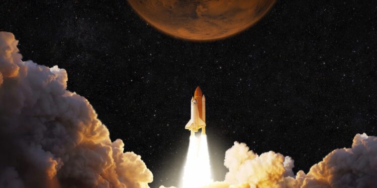 Rakete steigt ins Weltall